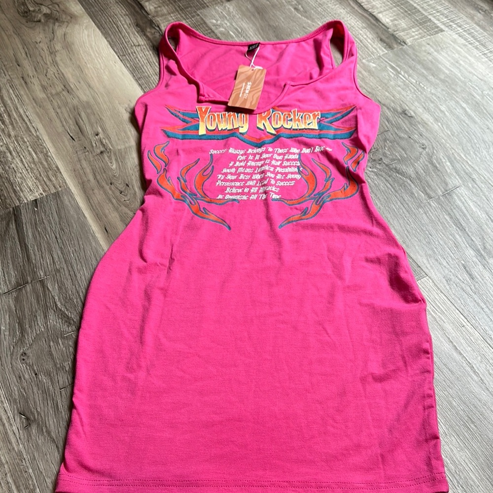 SHEIN Pink Graphic Tank Dress